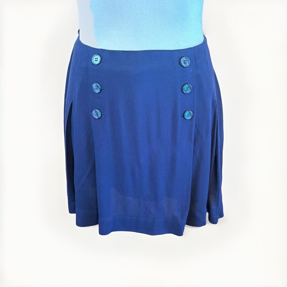 Navy Blue Mini Skirt Pleated High Waist Short Preppy Academia